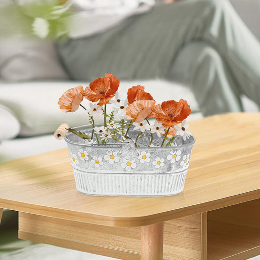Worgeous 2 Pcs Daisy Tin Flower Bucket Rustic Decor Buckets Decoration Vintage Home V1189-LWWAL-20260327-03363