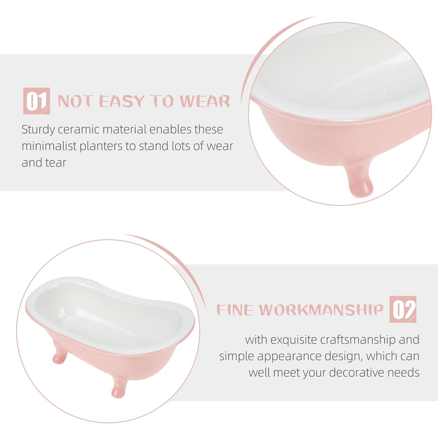 SWETRACE Bathtub Shaped Flower Pot Pink Ceramic 1Set 6.3x3.5x2.8in V1189-LWWAL-20260327-03366