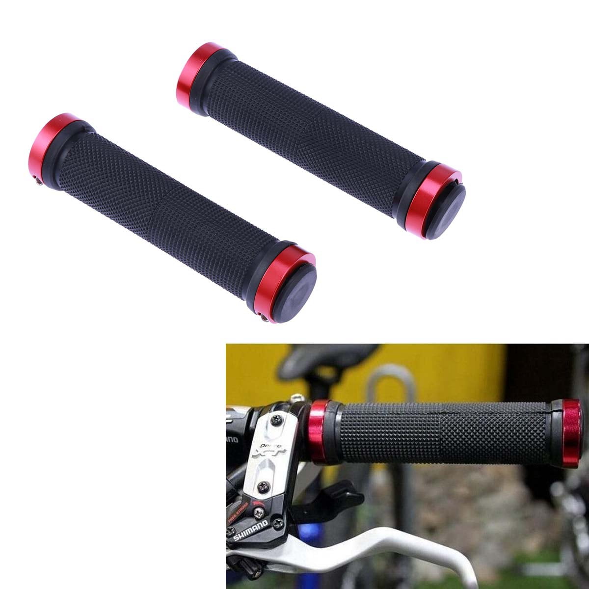 Worgeous Mountain Bike Double Lock Aluminum Alloy Handlebar Grips Antiskid Set Red V1189-LWWAL-20260327-03386