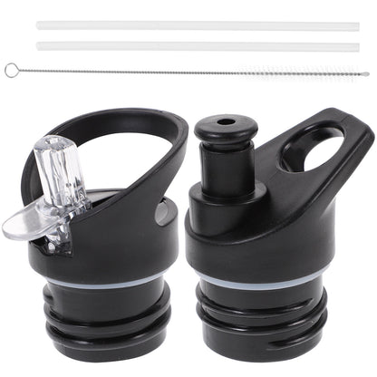 Worgeous 2 Pcs Straw Lid Drink Sports Bottle Lunch Black V1189-LWWAL-20260327-03431