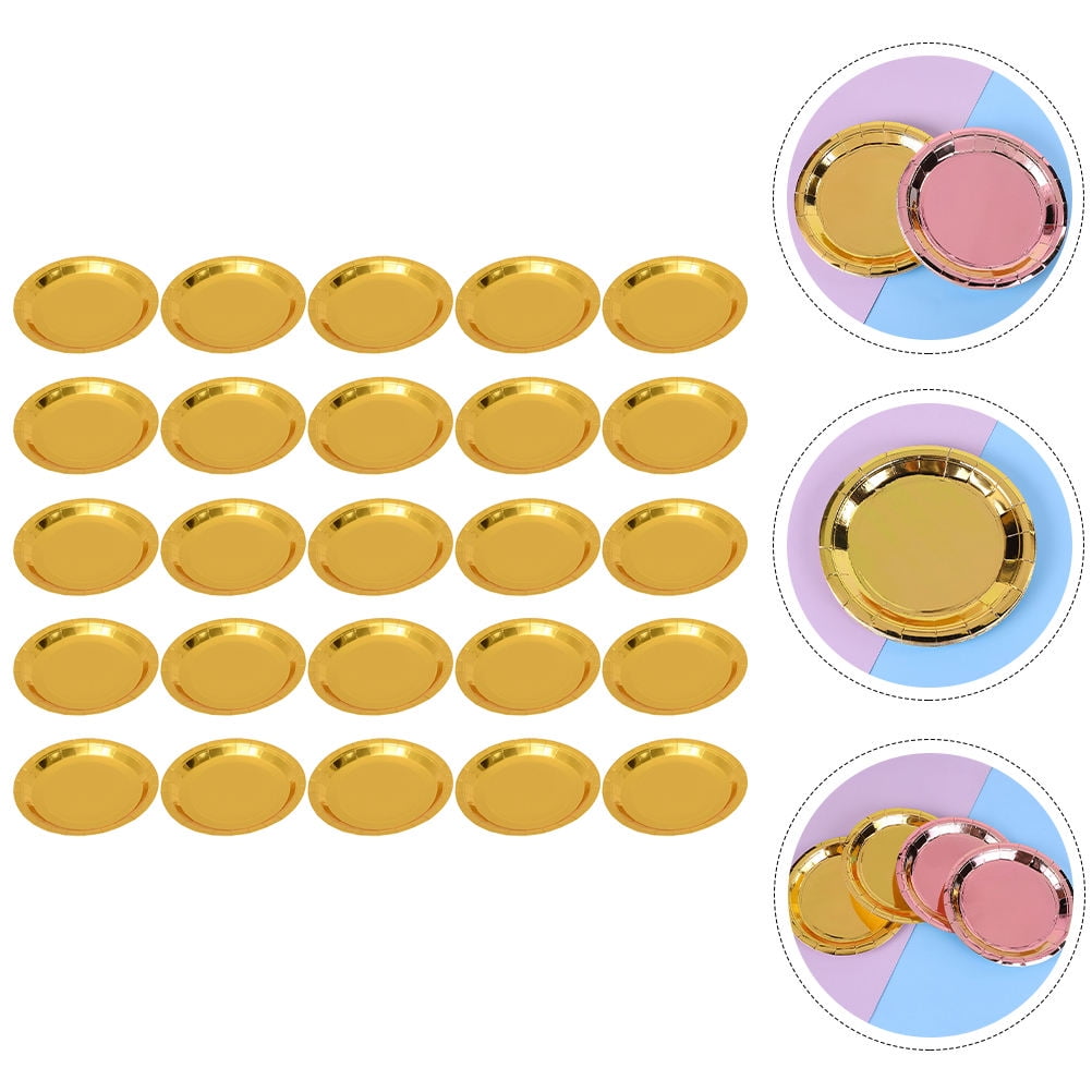 Worgeous 25 Pcs Disposable Paper Tray Birthday Plates Dinner Cute Tableware Cake Golden V1189-LWWAL-20260327-03448
