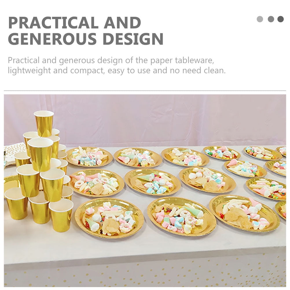 Worgeous 25 Pcs Disposable Paper Tray Birthday Plates Dinner Cute Tableware Cake Golden V1189-LWWAL-20260327-03448