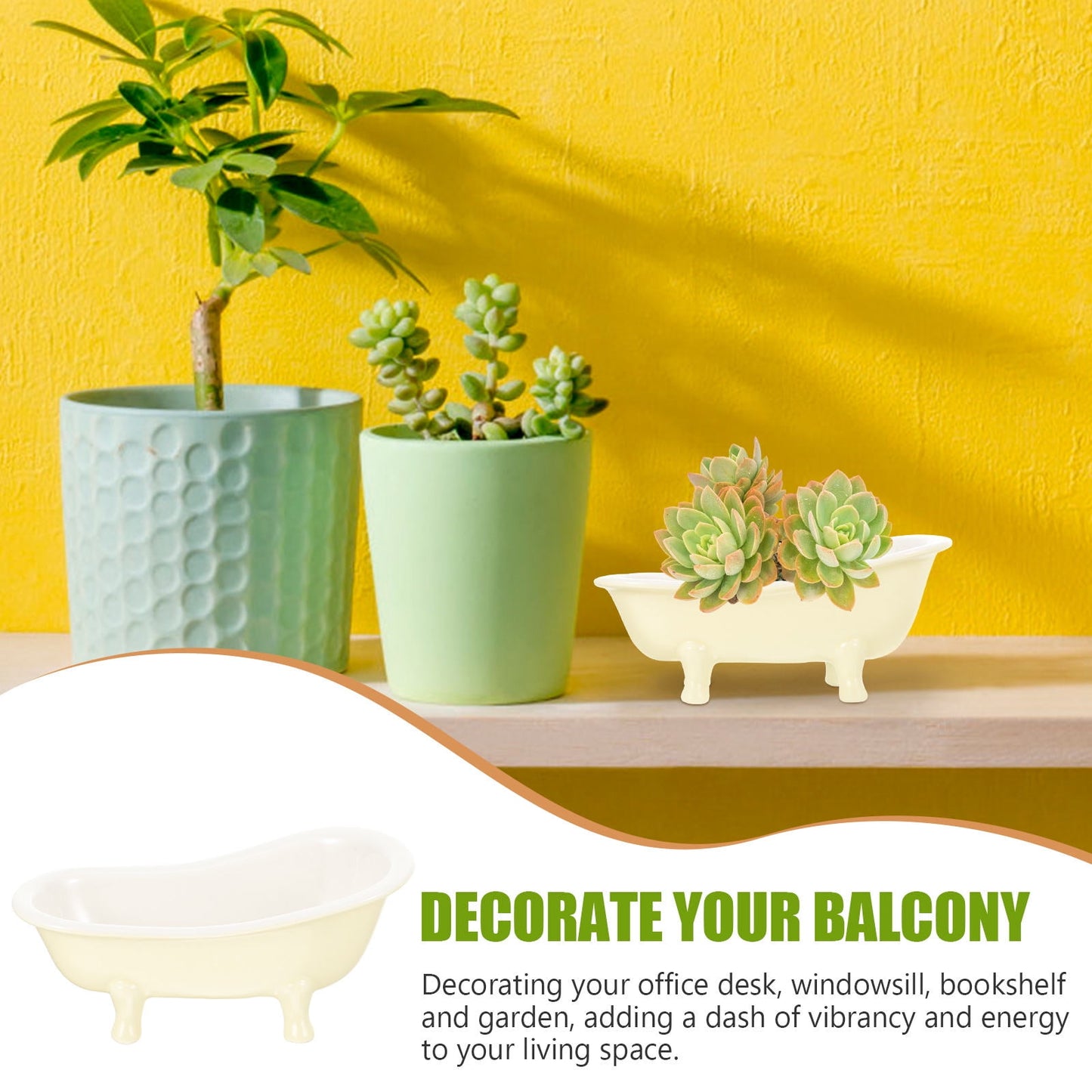 Worgeous Ceramic Flowerpot Bathtub Succulent Planter Cactus Planting Pots Indoor V1189-LWWAL-20260327-03462