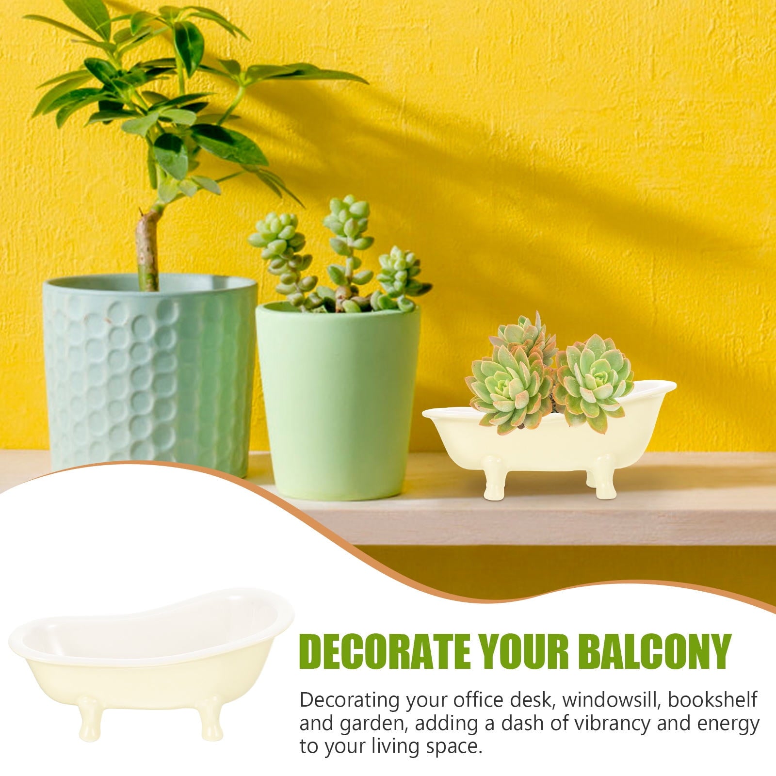Worgeous Ceramic Flowerpot Bathtub Succulent Planter Cactus Planting Pots Indoor V1189-LWWAL-20260327-03462