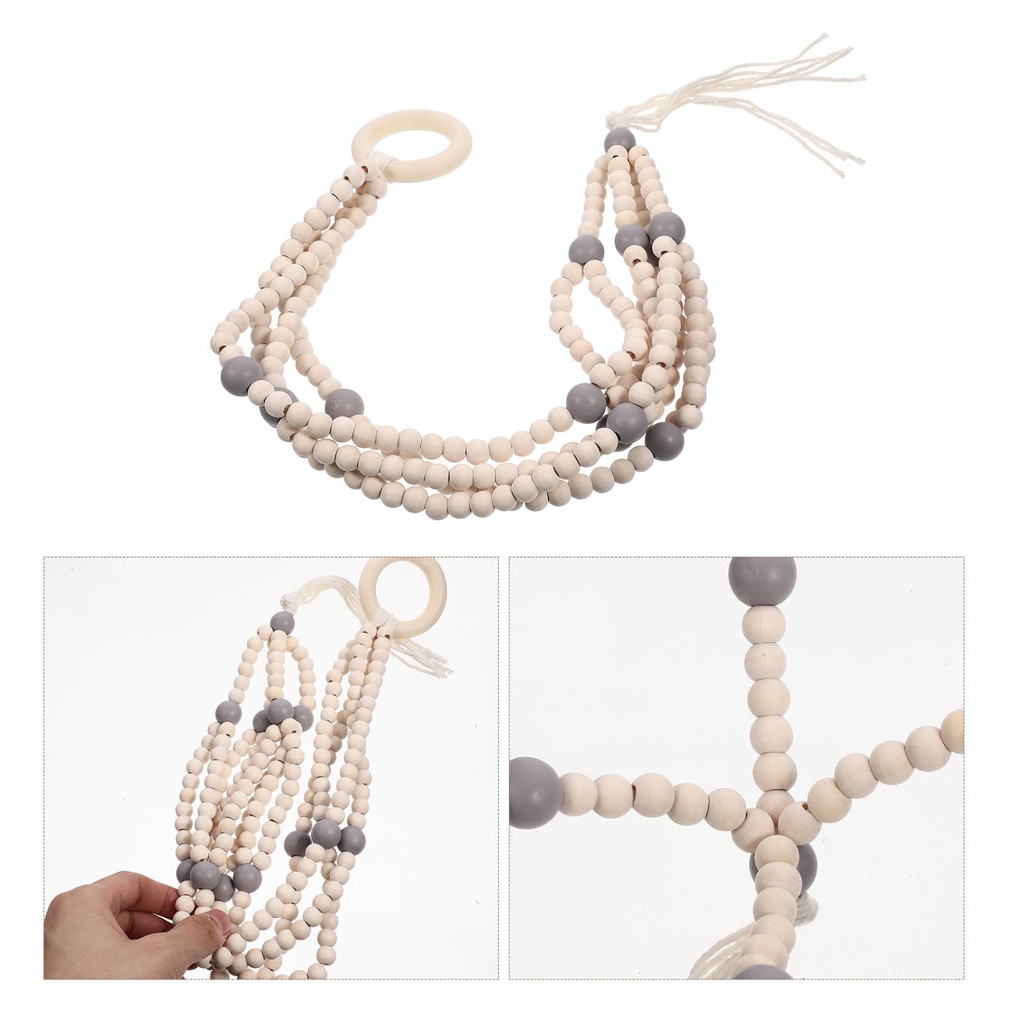 SWETRACE Indoor Wooden Beads Plant Hanger Grey 1Pcs 16.5x2.2x1.2in V1189-LWWAL-20260327-03477