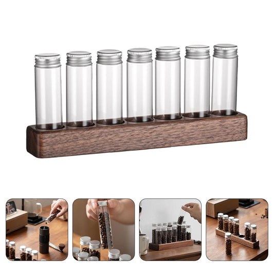 Worgeous Coffee Bean Tube Dispenser with Wood Rack for Home Use Clear Glass Bottles and Sealed Storage 7 Tubes V1189-LWWAL-20260327-03497