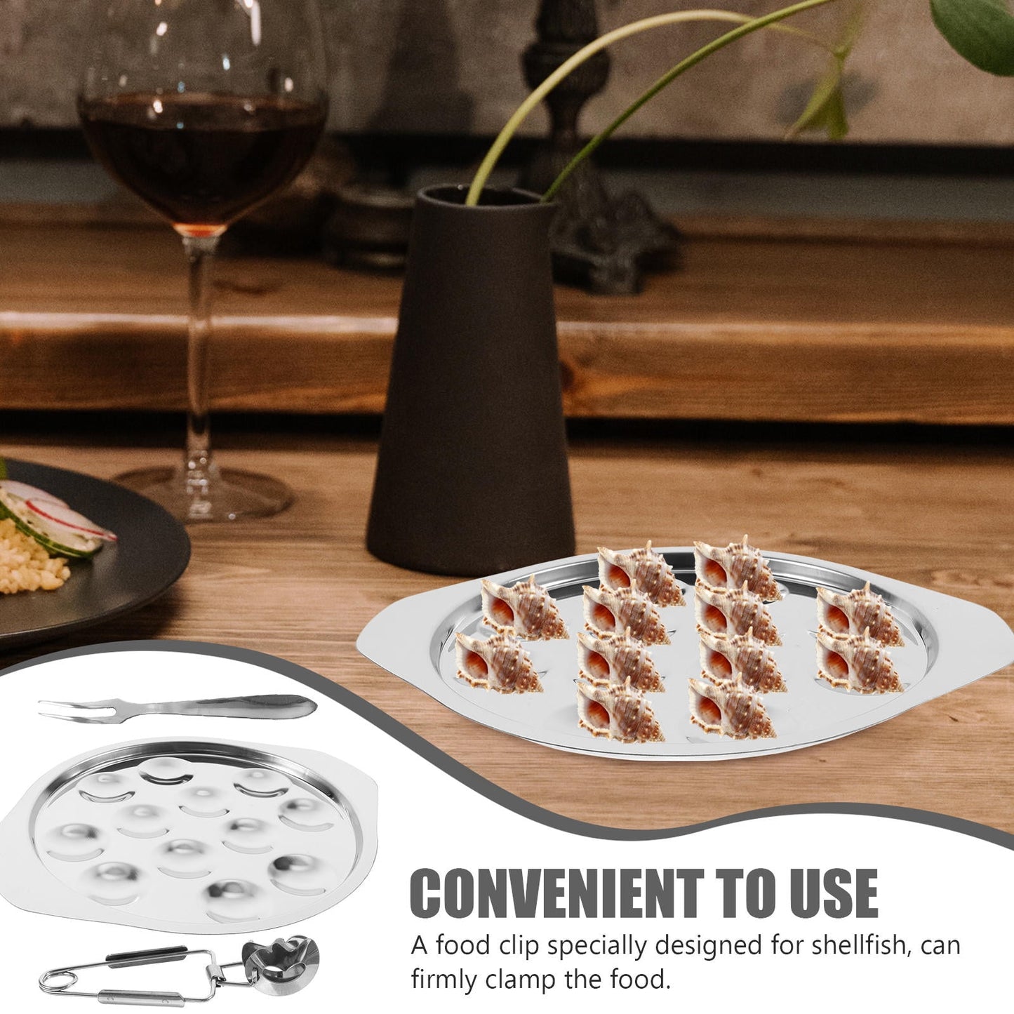 Worgeous Conch Clamp Assembly Plate Escargot Dish Snail Serving Kitchen Baking Tray Silver V1189-LWWAL-20260327-03560