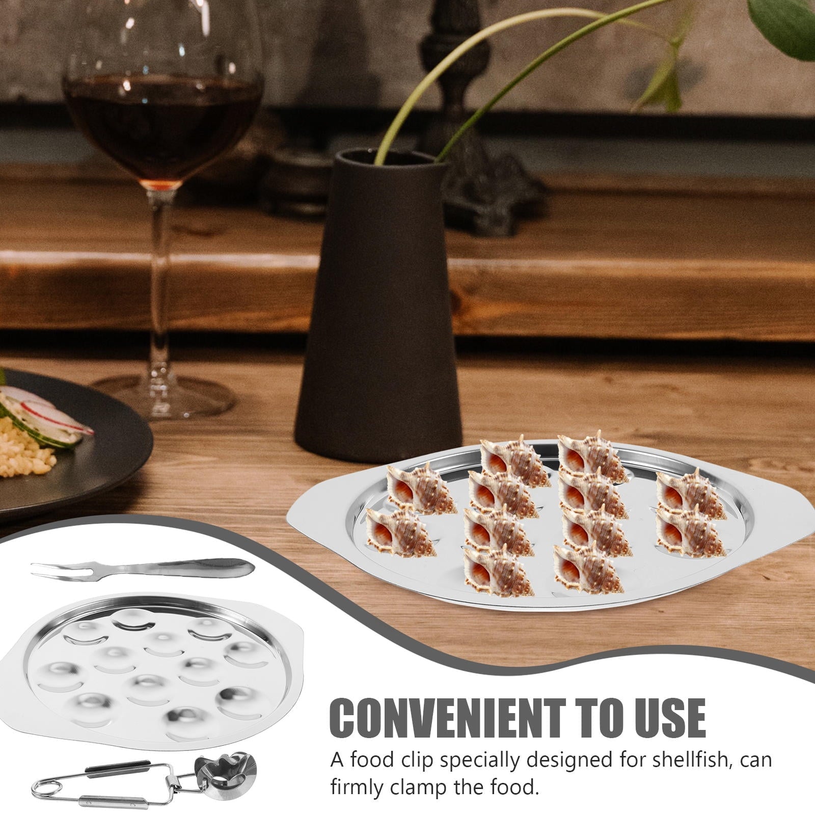 Worgeous Conch Clamp Assembly Plate Escargot Dish Snail Serving Kitchen Baking Tray Silver V1189-LWWAL-20260327-03560