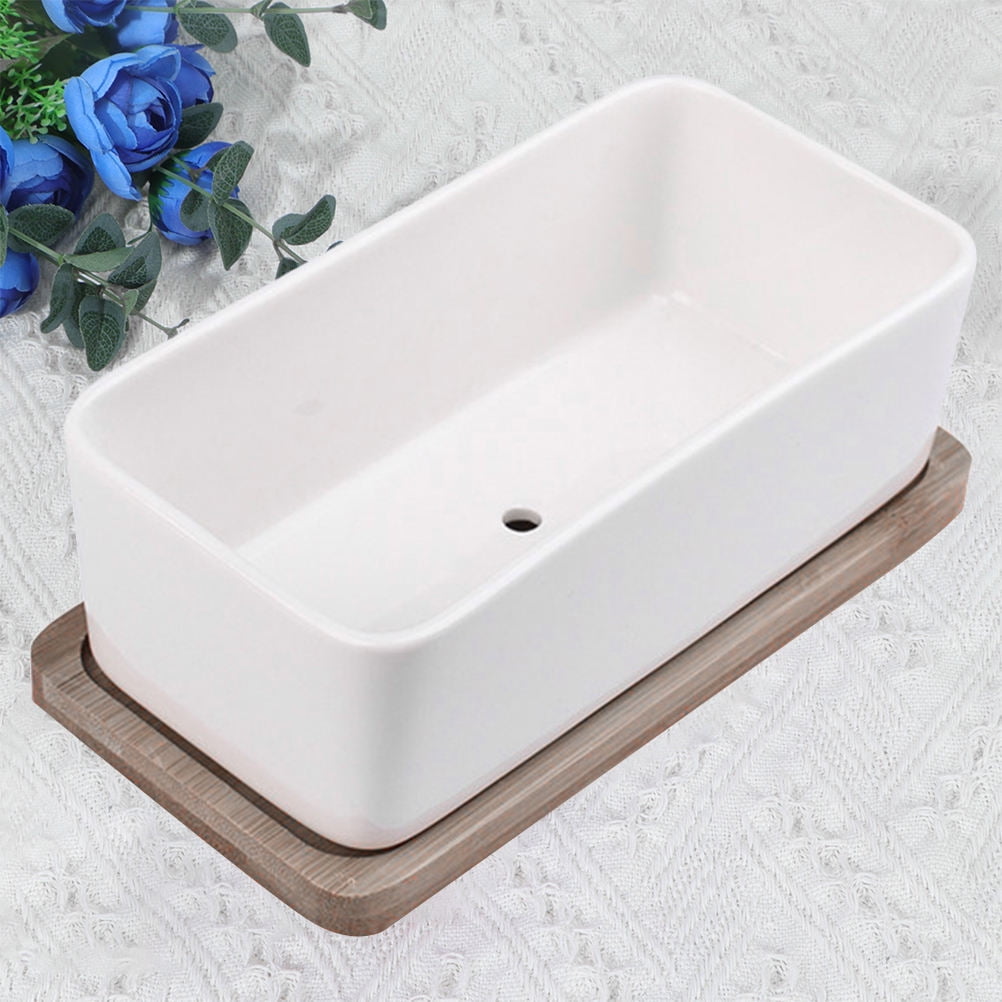 SWETRACE Ceramic Oblong Flower Pot White 1 Set 6.7X3.3In V1189-LWWAL-20260327-03580