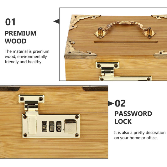 SWETRACE Retro Money-Saving Box With Combination Lock - Scratch- Keepsakes Container 1Pc 11.8x3.9x3.9in V1189-LWWAL-20260327-03597