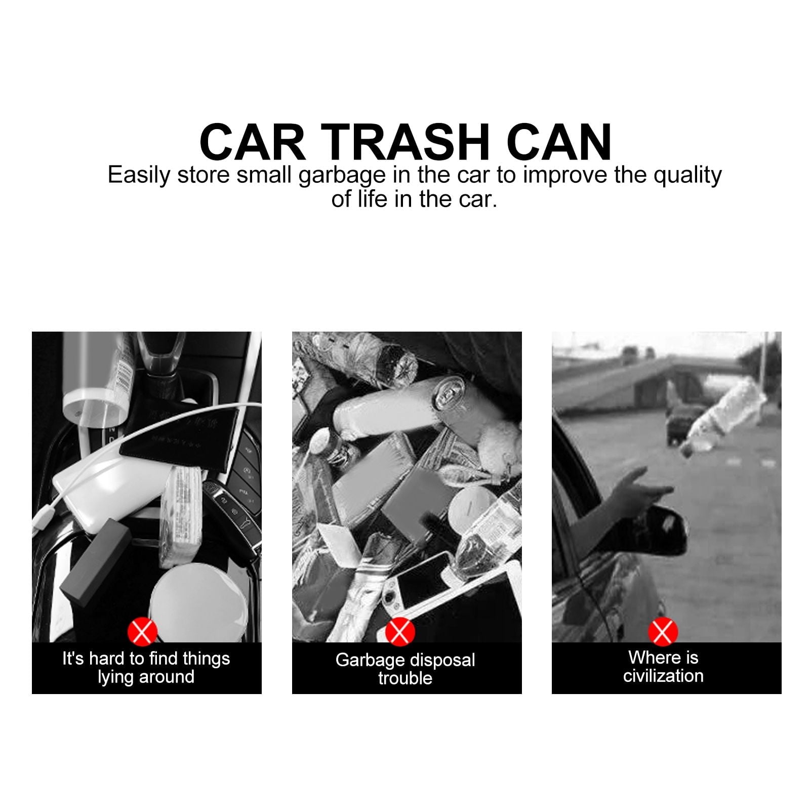 SWETRACE 1Set Trash Holder for Car Rectangular Black Plastic with for Drivers V1189-LWWAL-20260327-03650