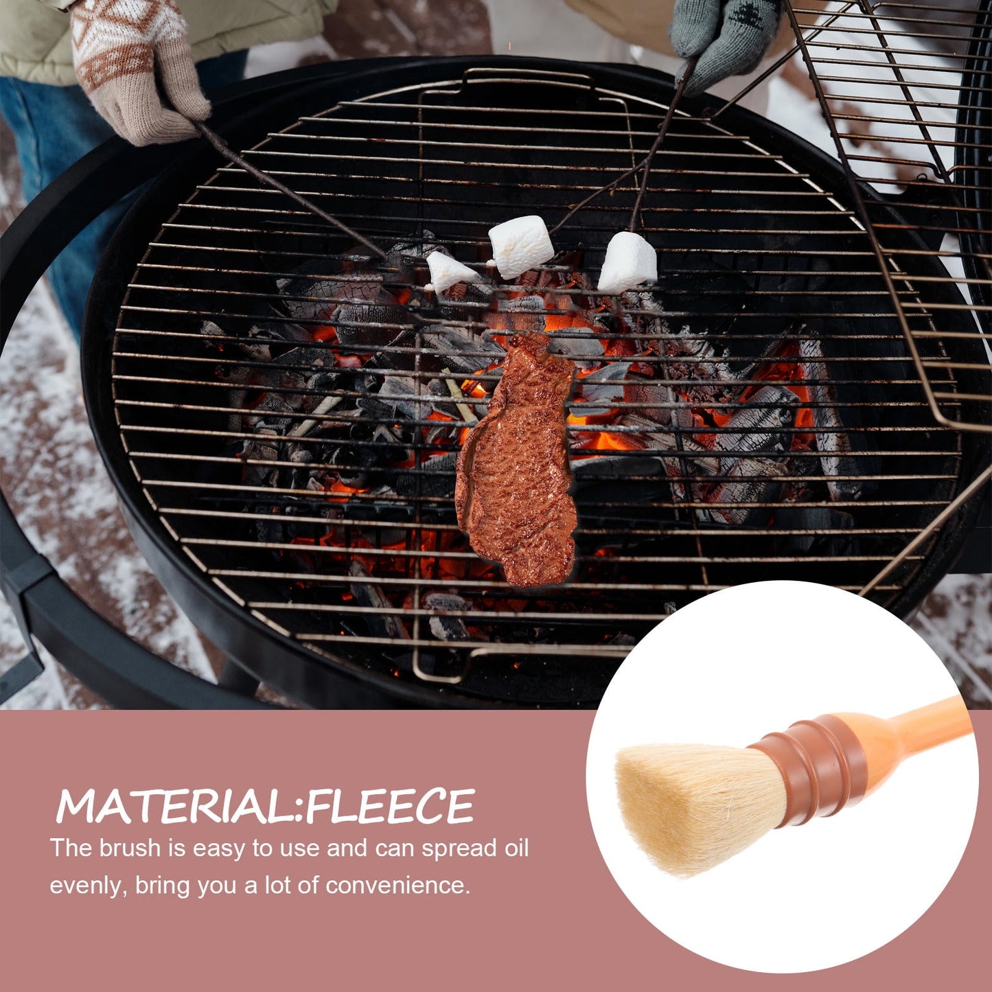 SWETRACE 1Set Round Bristles Basting Brush Baking Basting Brush for Outdoor Use V1189-LWWAL-20260327-03711