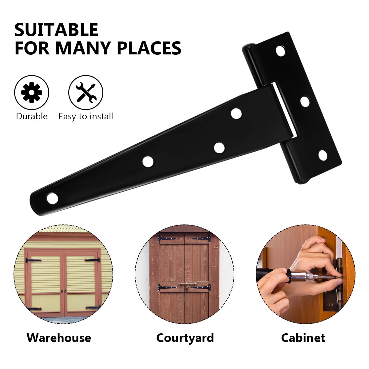 SWETRACE 6Pcs Heavy Duty Gate Hinges in T-Shape Black for Outdoor Projects V1189-LWWAL-20260327-03855