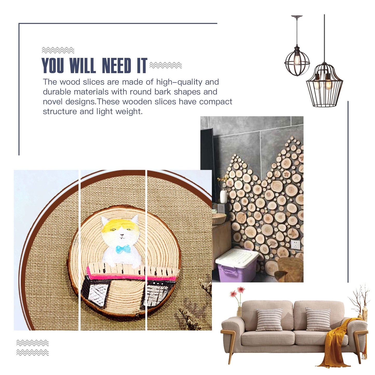 SWETRACE 1 Set Diy Wood Slices for Wedding Decorations Light Brown Round Bark Shapes Smooth Surface V1189-LWWAL-20260327-03863