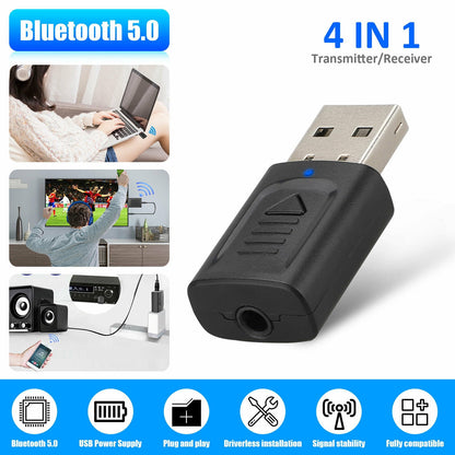4 IN 1 5.0 Bluetooth Adapter USB Wireless Bluetooth Sender Receiver Music Audio for TV Portable 3.5mm AUX V1189-LWWAL-20260327-03904