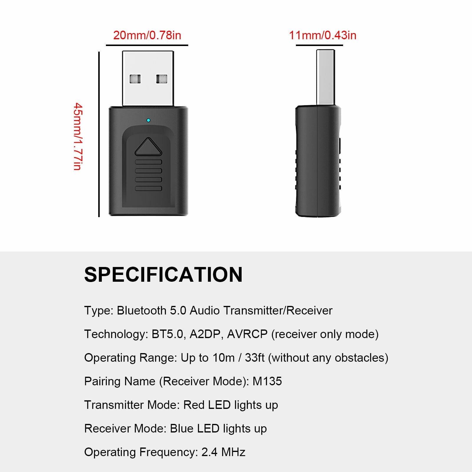 4 IN 1 5.0 Bluetooth Adapter USB Wireless Bluetooth Sender Receiver Music Audio for TV Portable 3.5mm AUX V1189-LWWAL-20260327-03904
