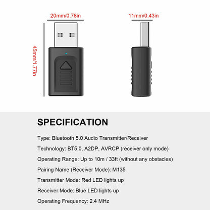 4 IN 1 5.0 Bluetooth Adapter USB Wireless Bluetooth Sender Receiver Music Audio for TV Portable 3.5mm AUX V1189-LWWAL-20260327-03904