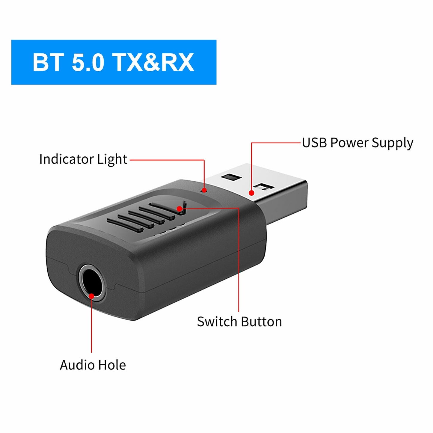 4 IN 1 5.0 Bluetooth Adapter USB Wireless Bluetooth Sender Receiver Music Audio for TV Portable 3.5mm AUX V1189-LWWAL-20260327-03904