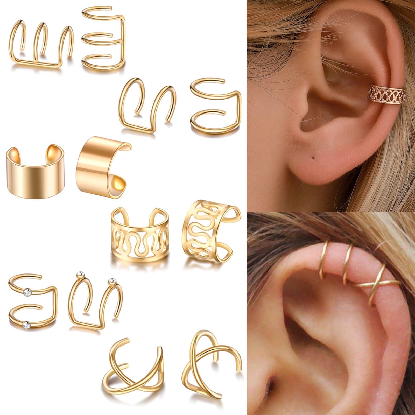 SPRING PARK Men Women Ear Cuff Wrap Earrings, 12 Pieces Gold V1189-LWWAL-20260327-03949