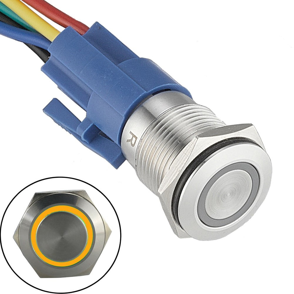 19Mm Latching Push Button Switch 12V Dc On Off Stainless Steel Led Self-Locking Green Yellow V1189-LWWAL-20260327-04006