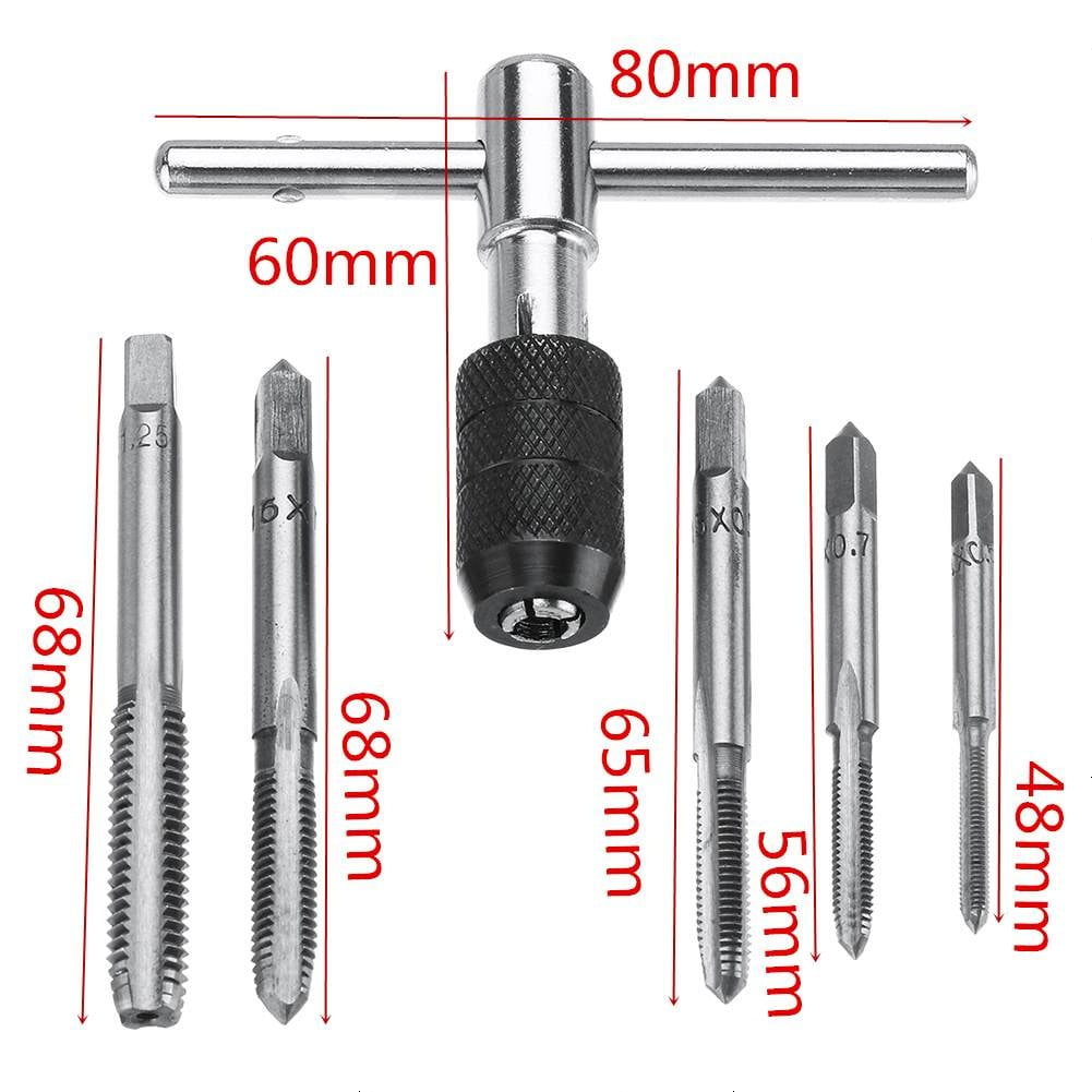 6Pcs for M3-M8 Tap Drill Set T Handle Ratchet Tap Wrench Machinist Tool with Screw V1189-LWWAL-20260327-04046