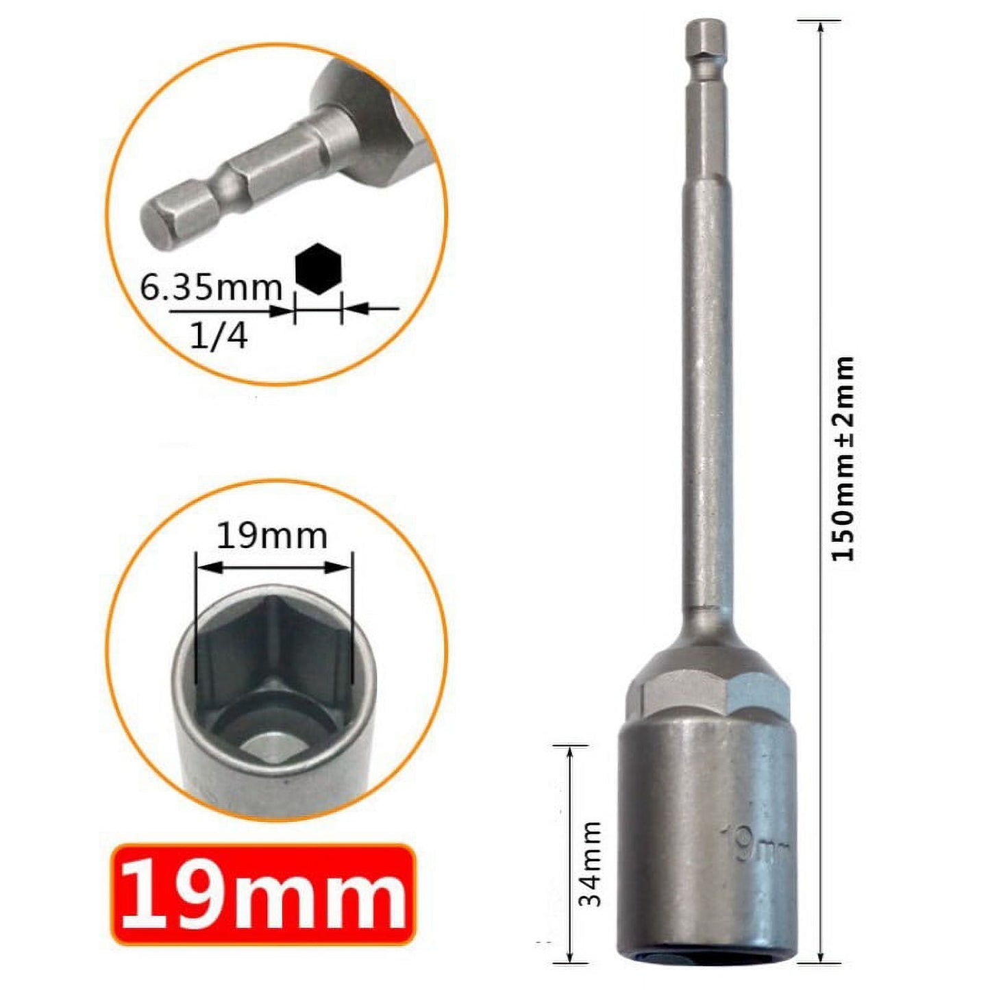 1Pc 150Mm Hexagon Nut Driver Drill Bit Adapter Socket Wrench Extension Sleeve 9Mm Smile Home 19Mm V1189-LWWAL-20260327-04066