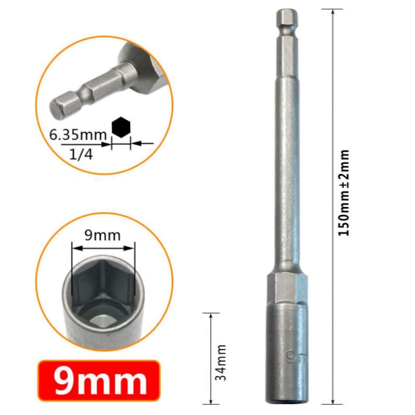 1Pc 150Mm Hexagon Nut Driver Drill Bit Adapter Socket Wrench Extension Sleeve 9Mm Smile Home 9Mm V1189-LWWAL-20260327-04069