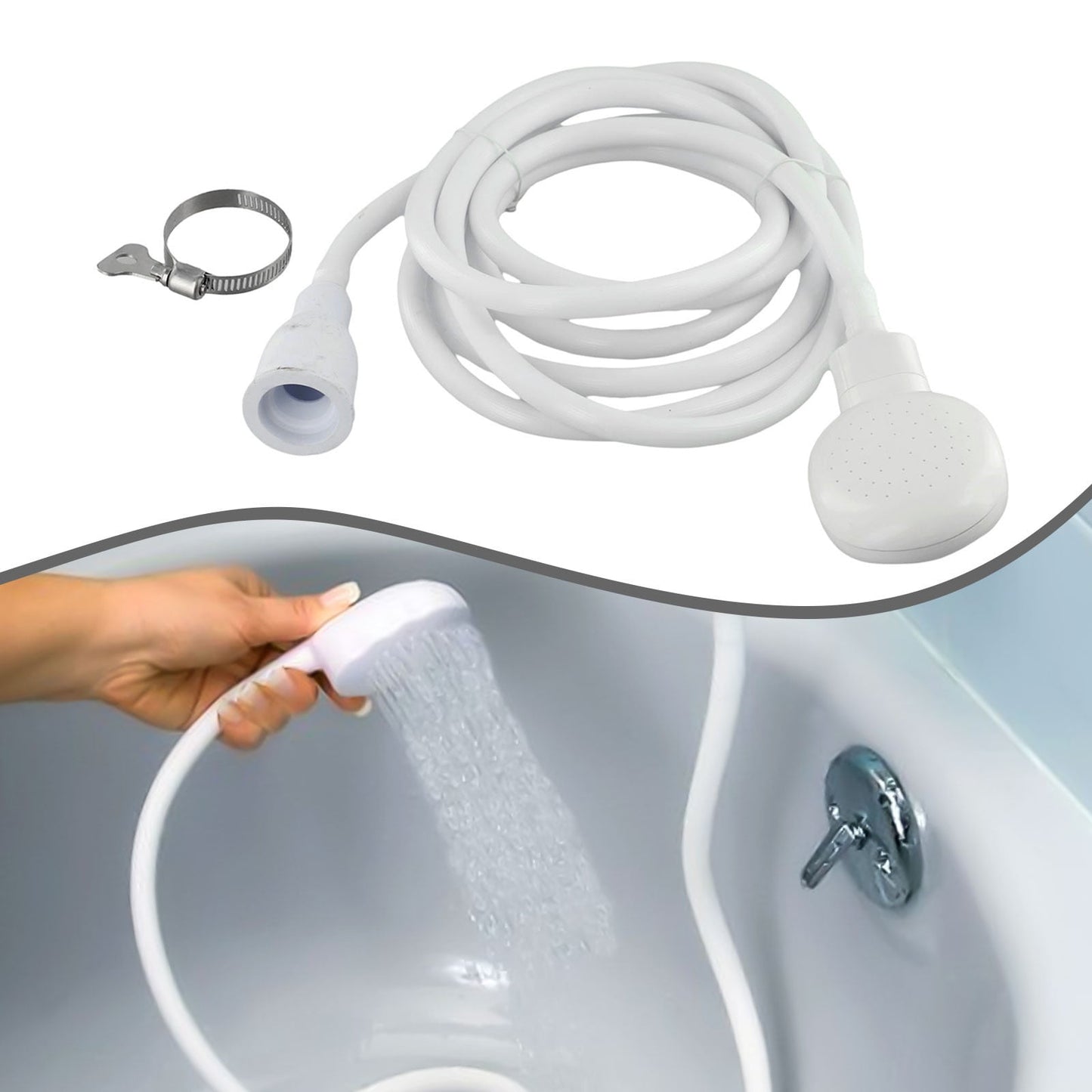 Push On Shower Hose & Head for Single Tap Spray Mixer Tap Bath Tap Kitchen 2M V1189-LWWAL-20260327-04071