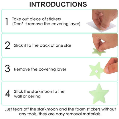 200 Pcs 3D Stars Glow In the Dark Luminous Fluorescent Wall Stickers Room Decors V1189-LWWAL-20260327-04094