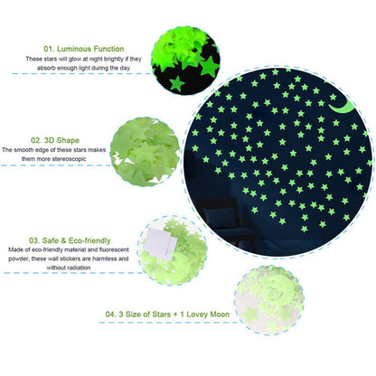 200 Pcs 3D Stars Glow In the Dark Luminous Fluorescent Wall Stickers Room Decors V1189-LWWAL-20260327-04094
