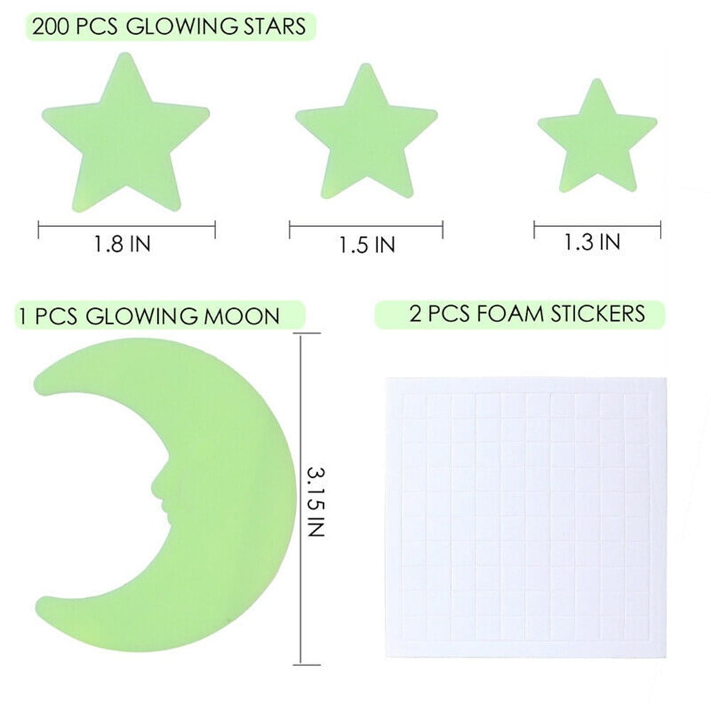 200 Pcs 3D Stars Glow In the Dark Luminous Fluorescent Wall Stickers Room Decors V1189-LWWAL-20260327-04094