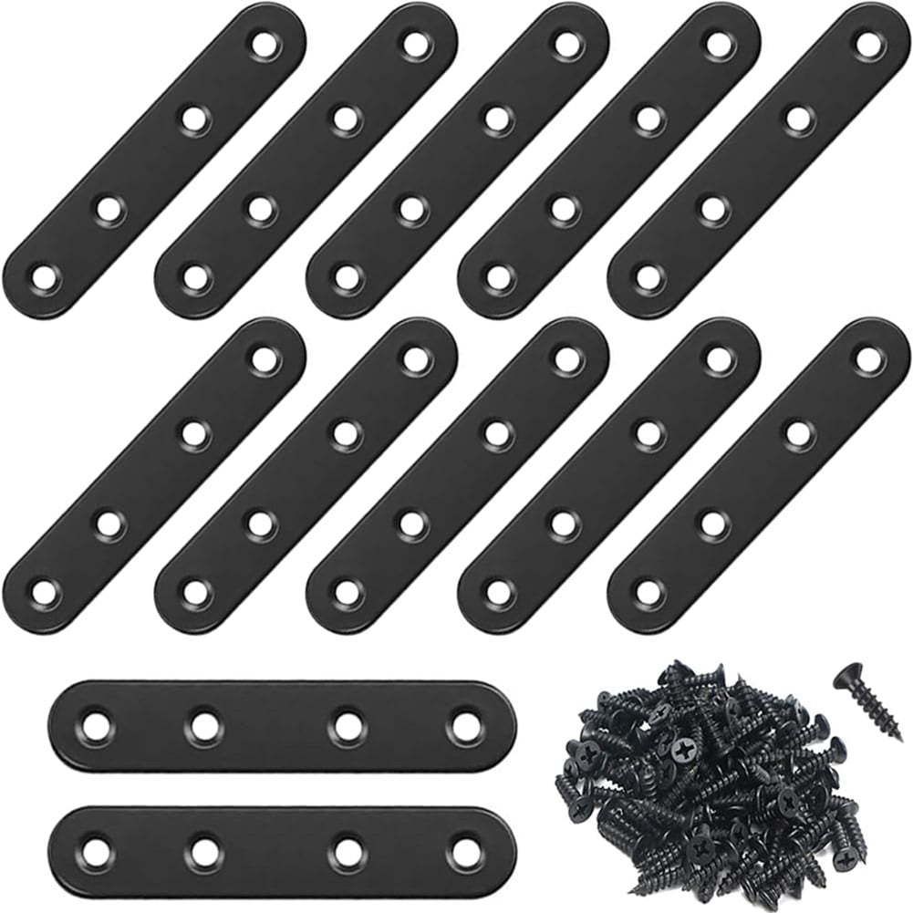 Black Straight Brackets 304Stainless Steel Flat Brace Mending Plates with Screws 8Pcs V1189-LWWAL-20260327-04114