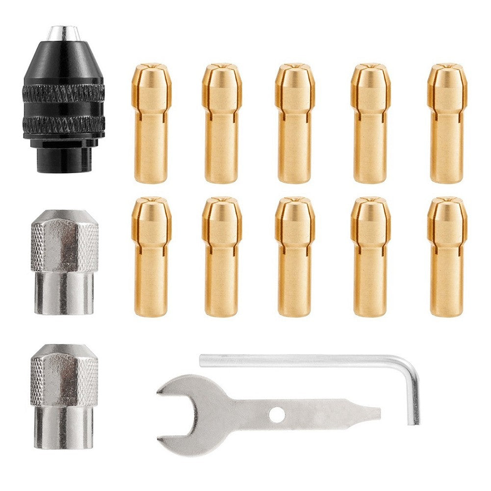 15Pcs Drill Chuck Collet Set For Dremel, 1/32" To 1/8" Replacement 4486 Drill Keyless Bit Chuck Shank Rotary V1189-LWWAL-20260327-04205