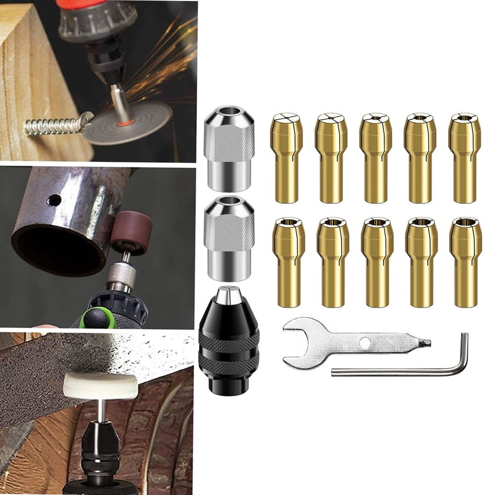 15Pcs Drill Chuck Collet Set For Dremel, 1/32" To 1/8" Replacement 4486 Drill Keyless Bit Chuck Shank Rotary V1189-LWWAL-20260327-04205