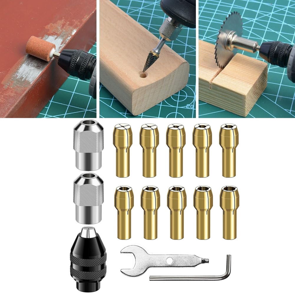 15Pcs Drill Chuck Collet Set For Dremel, 1/32" To 1/8" Replacement 4486 Drill Keyless Bit Chuck Shank Rotary V1189-LWWAL-20260327-04205