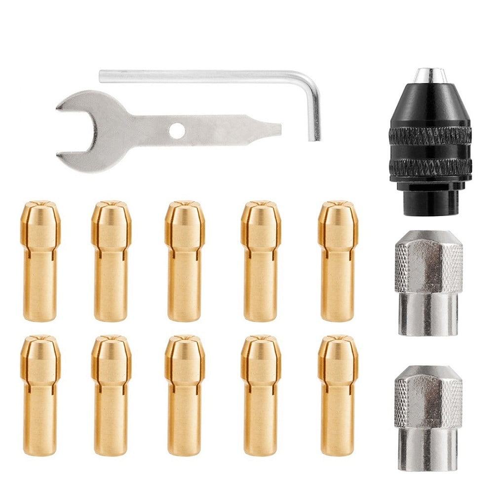15Pcs Drill Chuck Collet Set For Dremel, 1/32" To 1/8" Replacement 4486 Drill Keyless Bit Chuck Shank Rotary V1189-LWWAL-20260327-04205