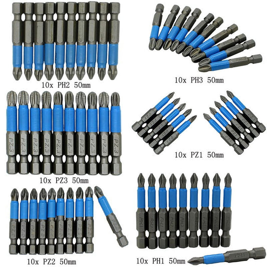 10Pcs Magnetic Anti Skid Electric Screwdriver Bits Alloy Steel 50Mm Cross Screw Driver Tools Set Ph1 Ph2 Ph3 V1189-LWWAL-20260327-04215