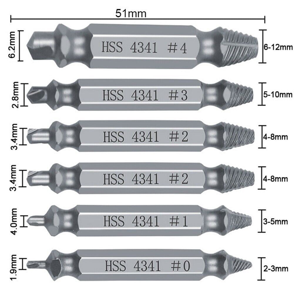 LLDI 6Pcs Damaged Screw Extractor Easy Out Set Bolt Stud Remover Drills Tools Kit Tap 2-12mm Quickly Extract V1189-LWWAL-20260327-04335