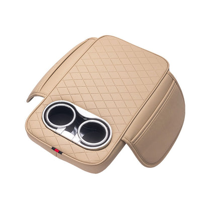 Car Armrest Cushion With 2 Cup Holder And Side Pocket Pu Leather Beige V1189-LWWAL-20260327-04356