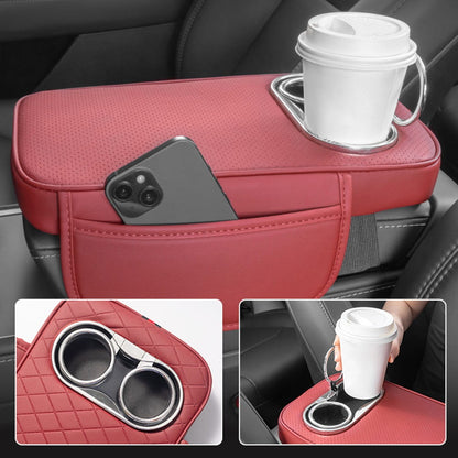 Car Armrest Cushion With 2 Cup Holder And Side Pocket Pu Leather Beige V1189-LWWAL-20260327-04356