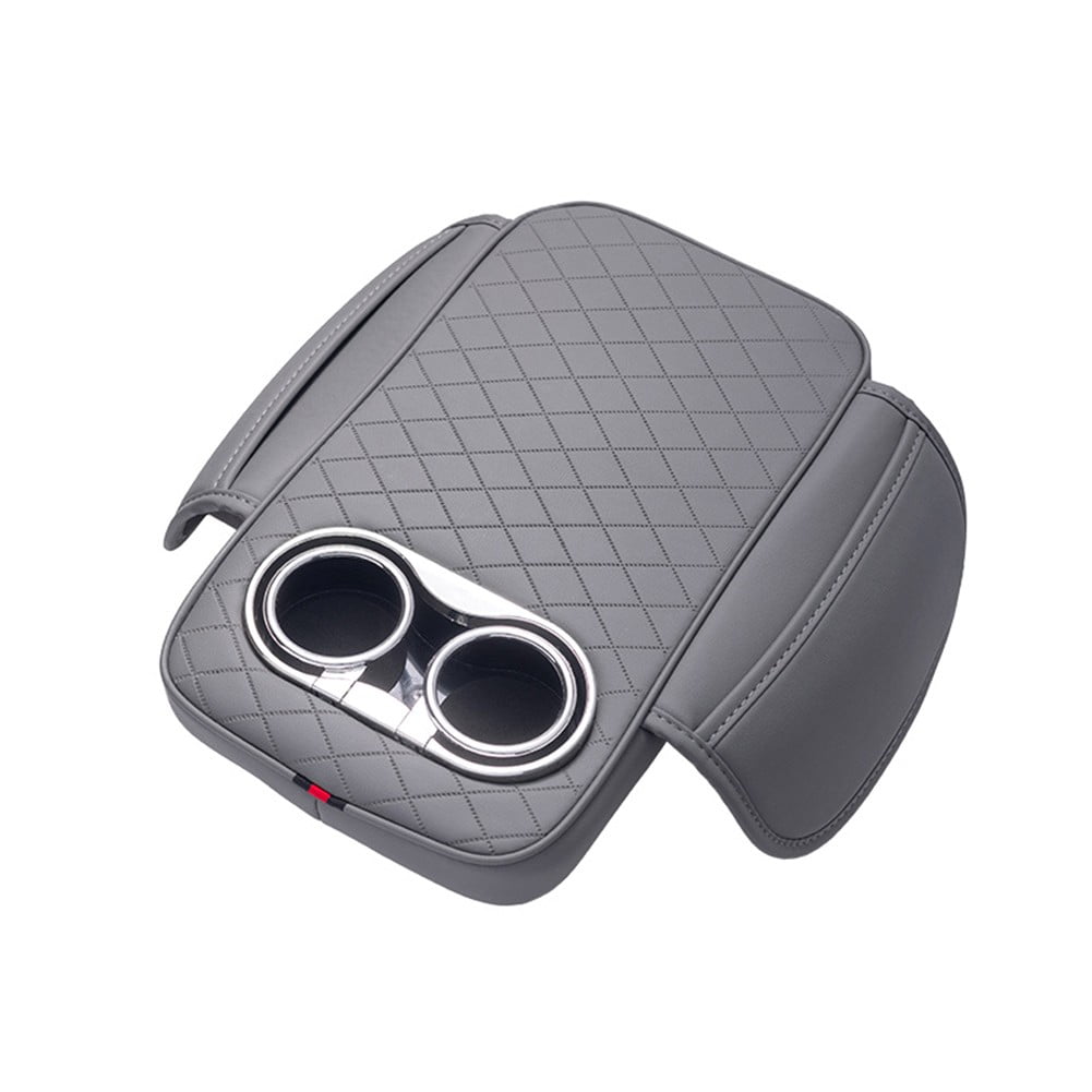Car Armrest Cushion With 2 Cup Holder And Side Pocket Pu Leather Beige V1189-LWWAL-20260327-04356