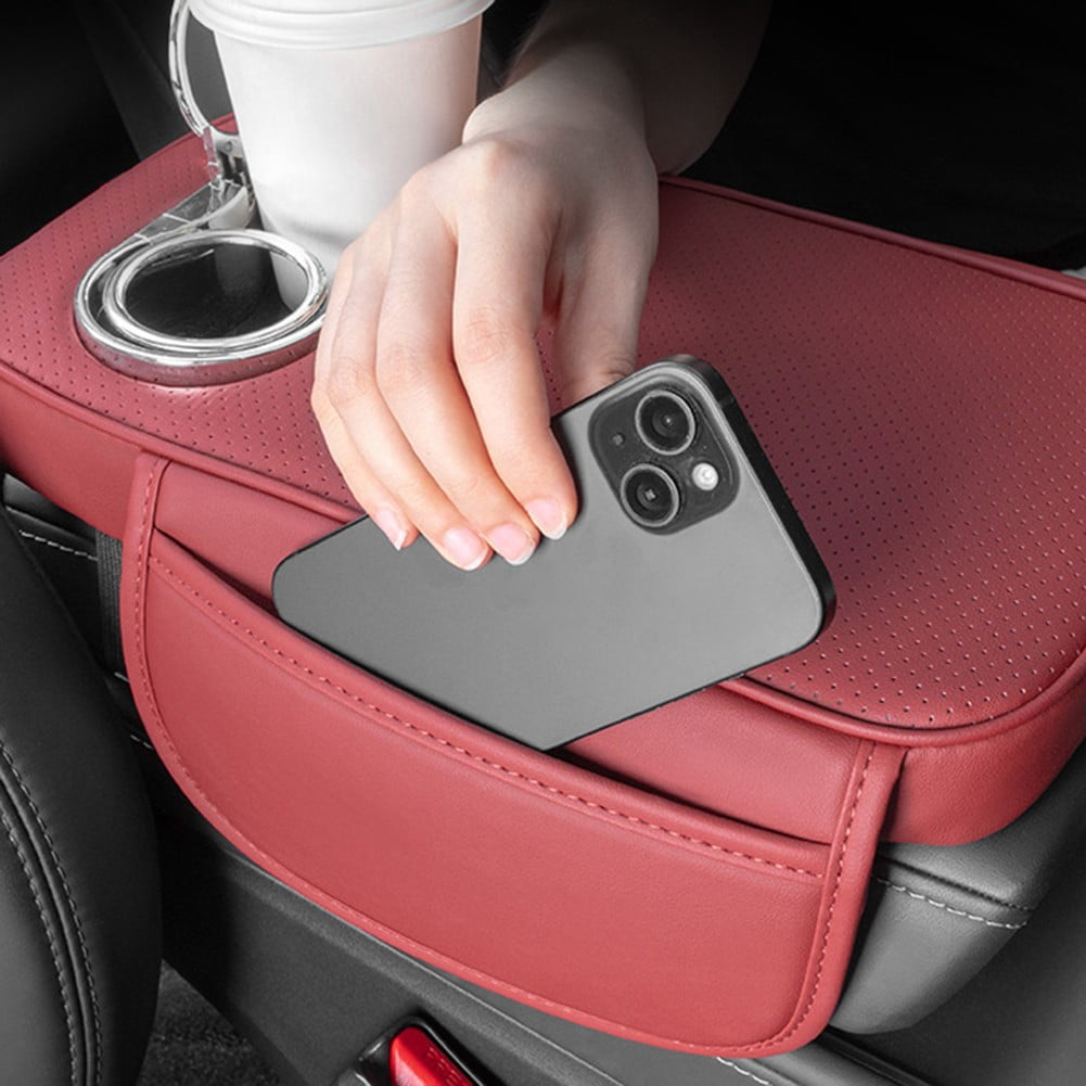 Car Armrest Cushion With 2 Cup Holder And Side Pocket Pu Leather Black V1189-LWWAL-20260327-04357