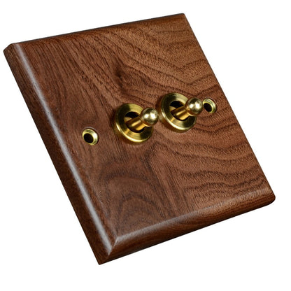Toggle Light Rocker Switch 1/2 Way Retro Walnut Wood Plate Brass Lever 1 Gang Smile Home 2 Gang V1189-LWWAL-20260327-04413