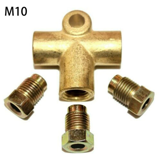 Copper 3-Way Brake Pipe T Piece Tee Fitting With 3 M10 Male Short Nuts For 3/16" Metric Brake Hose Union V1189-LWWAL-20260327-04551