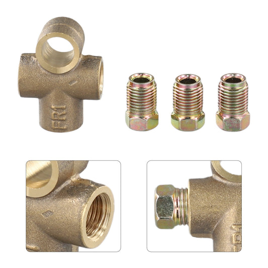 Copper 3-Way Brake Pipe T Piece Tee Fitting With 3 M10 Male Short Nuts For 3/16" Metric Brake Hose Union V1189-LWWAL-20260327-04551