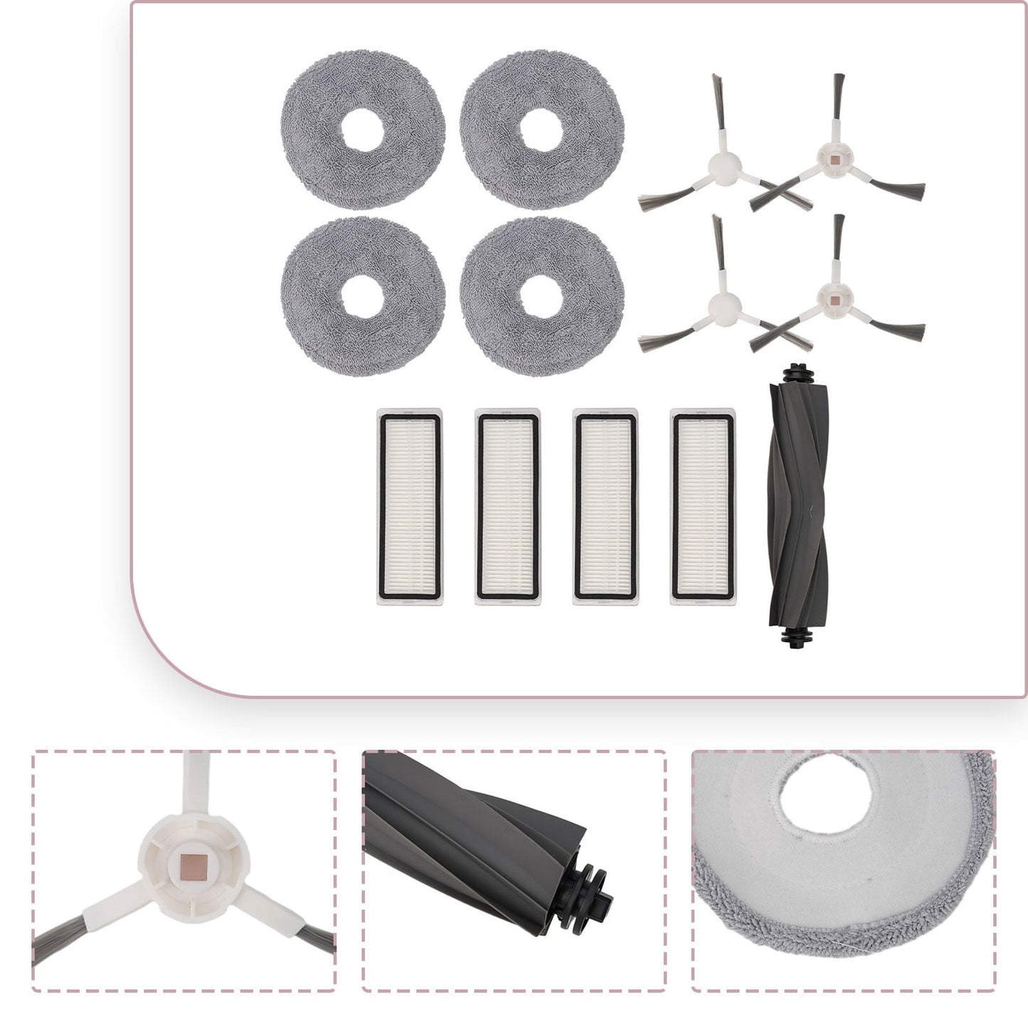Robotic Vacuum Cleaner Parts Kit For L10 & L10S Pro - Main Brush 4 Side Brushes 4 Filters & 4 Mop Cloths V1189-LWWAL-20260327-04563