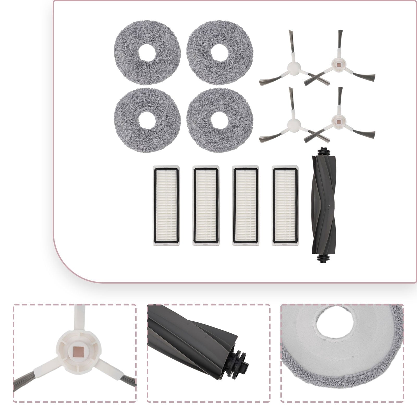Robotic Vacuum Cleaner Parts Kit For L10 & L10S Pro - Main Brush 4 Side Brushes 4 Filters & 4 Mop Cloths V1189-LWWAL-20260327-04563