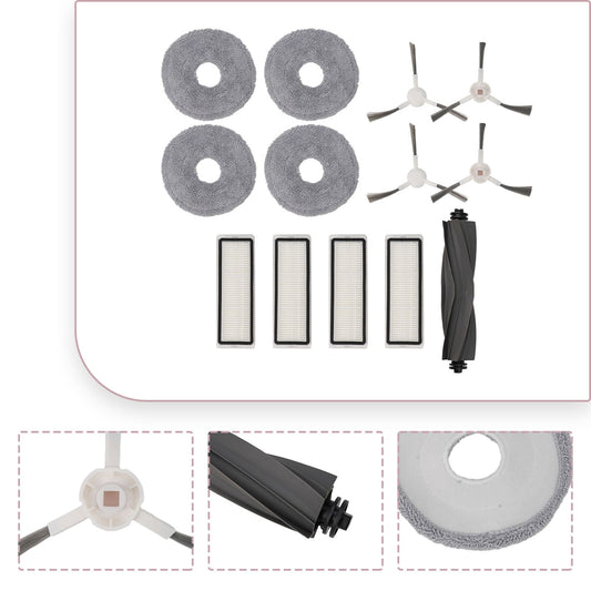 Robotic Vacuum Cleaner Parts Kit For L10 & L10S Pro - Main Brush 4 Side Brushes 4 Filters & 4 Mop Cloths V1189-LWWAL-20260327-04563