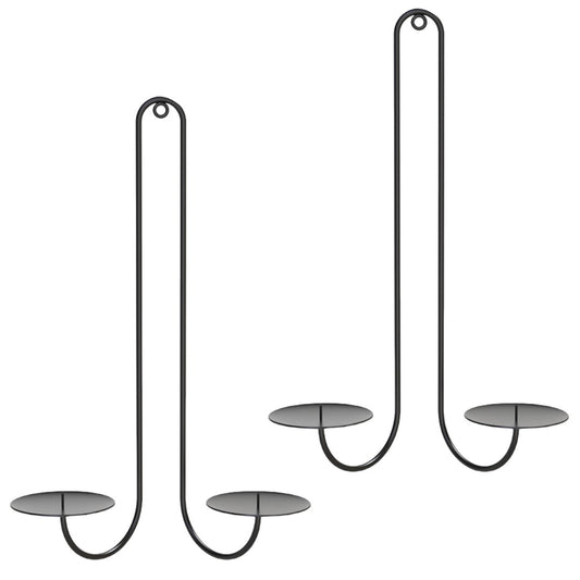 2 pc Wall Mounted Hanging Candle Holder Candlestick Sconces Black Wall Decor V1189-LWWAL-20260327-04613