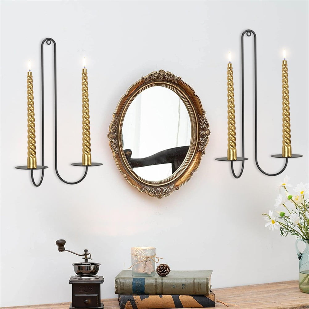 2 pc Wall Mounted Hanging Candle Holder Candlestick Sconces Black Wall Decor V1189-LWWAL-20260327-04613